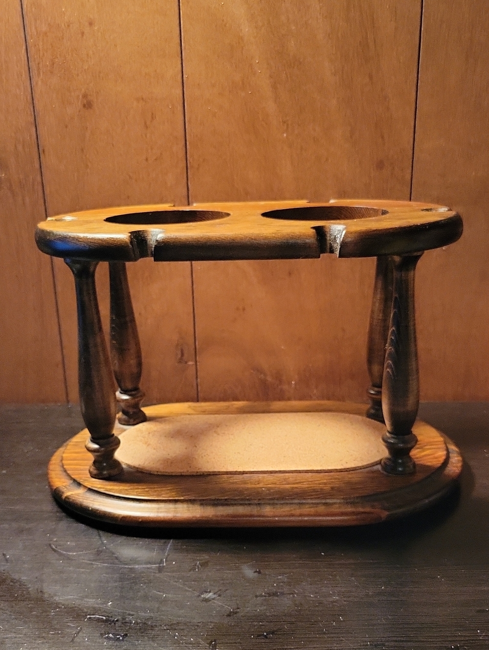 Vintage Two-Tier Wooden Pipe Stand - Honey Brown